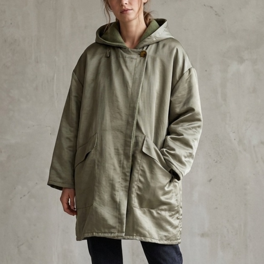 Vintage Linda Lundstrom LA PARKA 3-in-1 Wool Rain Coat Green Hooded S/M